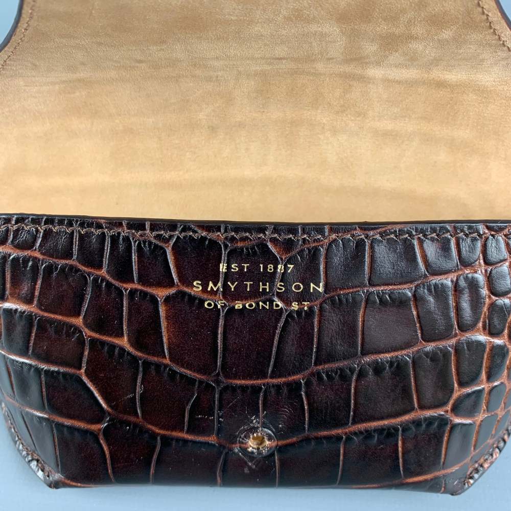 SMYTHSON OF BOND ST. Brown Embossed Leather Glasses Case - Picture 5 of 5